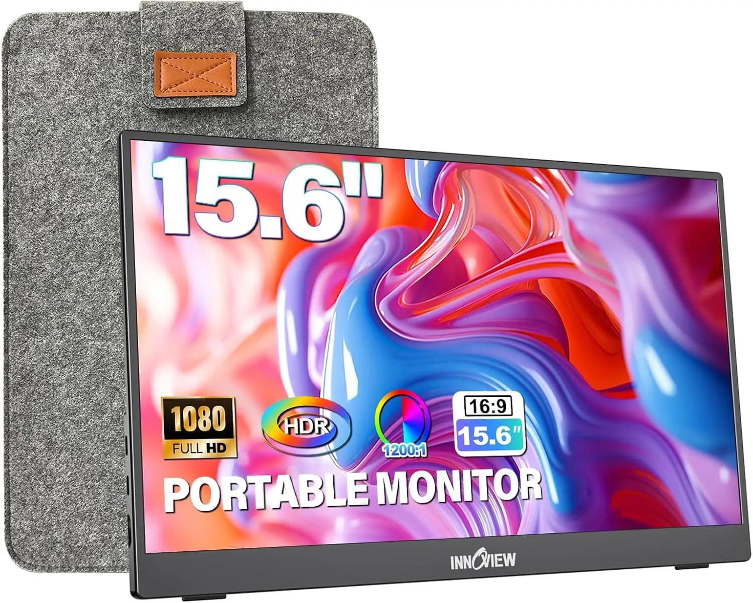 Monitor Portatile Ultra-Sottile da 15.6" con Custodia Protettiva, Supporto Regolabile, USB-C HDMI per Laptop, Gaming e Lavoro