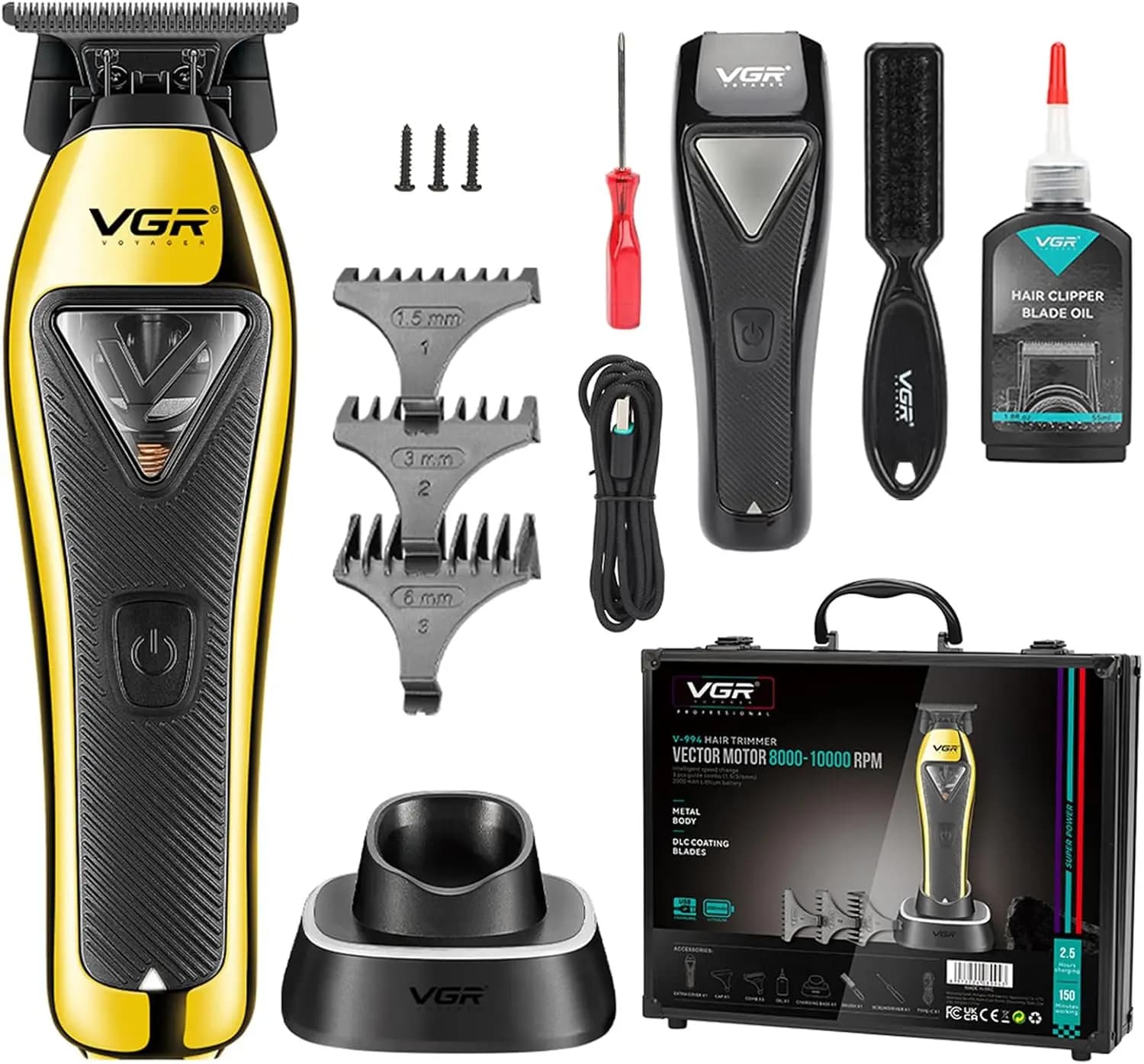 Professional Hair Clippers for Men, 10000 RPM Motor Beard Trimmer, DLC T Blade, Cordless Zero Gapped Line Up Clippers with Metal Body, Travel Case