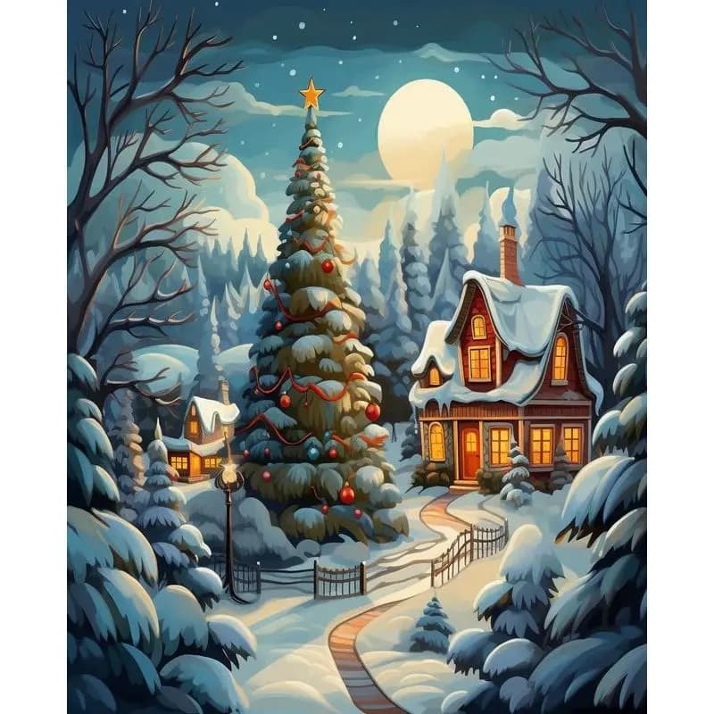 RUOPOTY Diy Painting By Numbers With Frame Snow Christmas Tree Landscape Acrylic Paint On Canvas Picture By Numbers