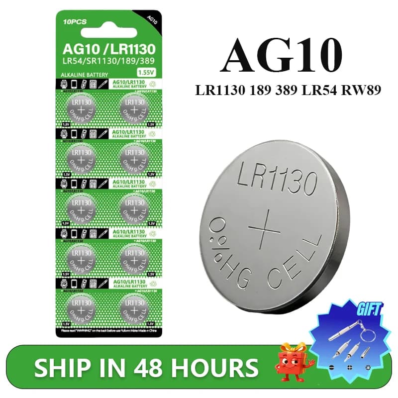 AG10 LR1130 189 389 LR54 RW89 L1131 Batterie a bottone per orologio giocattolo remoto SR1130SW AG 10 celle moneta batteria alcalina cardata a buon mercato