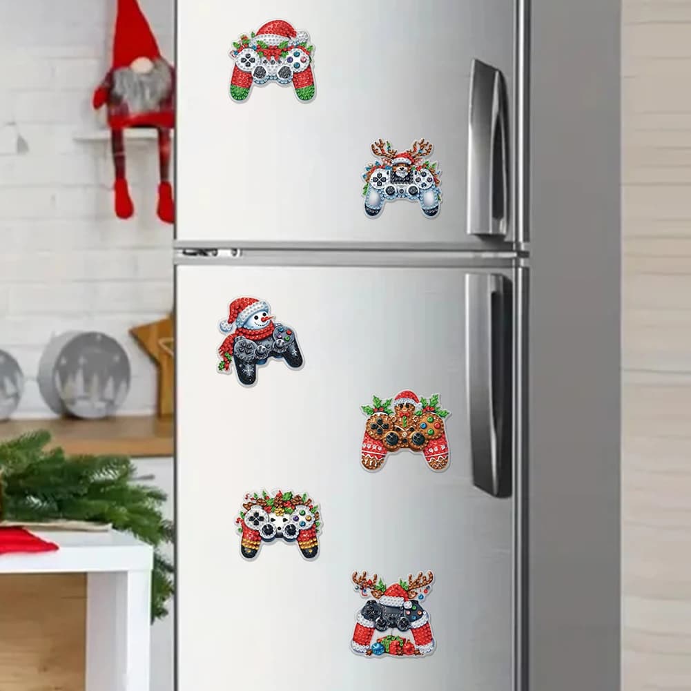 Magnete da frigorifero in cristallo fai-da-te piatto natalizio 2D da 6 pezzi per decorazioni (controller di gioco)