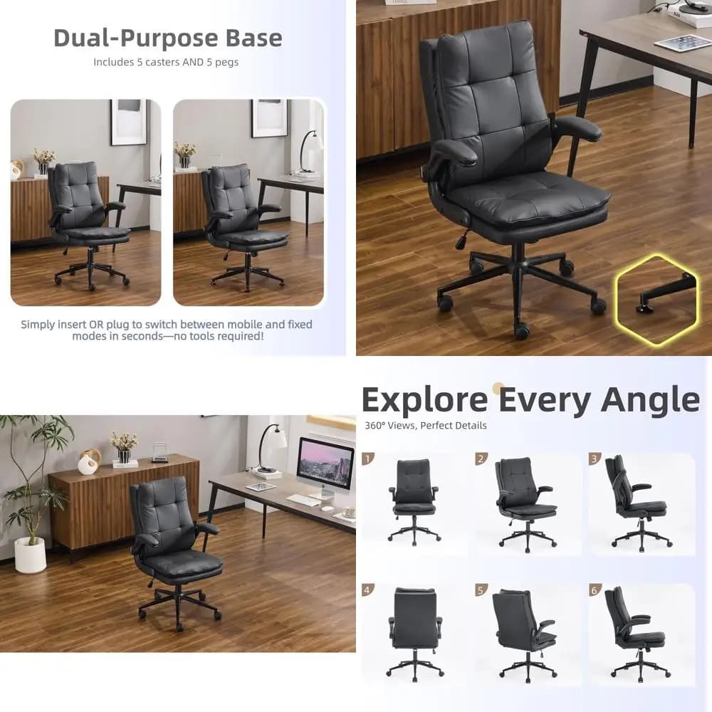 Sedia da Ufficio Ergonomica in Pelle con Schienale Alto, Altezza Regolabile e Rotazione a 360° ° Sedia Girevole per Casa e Gaming