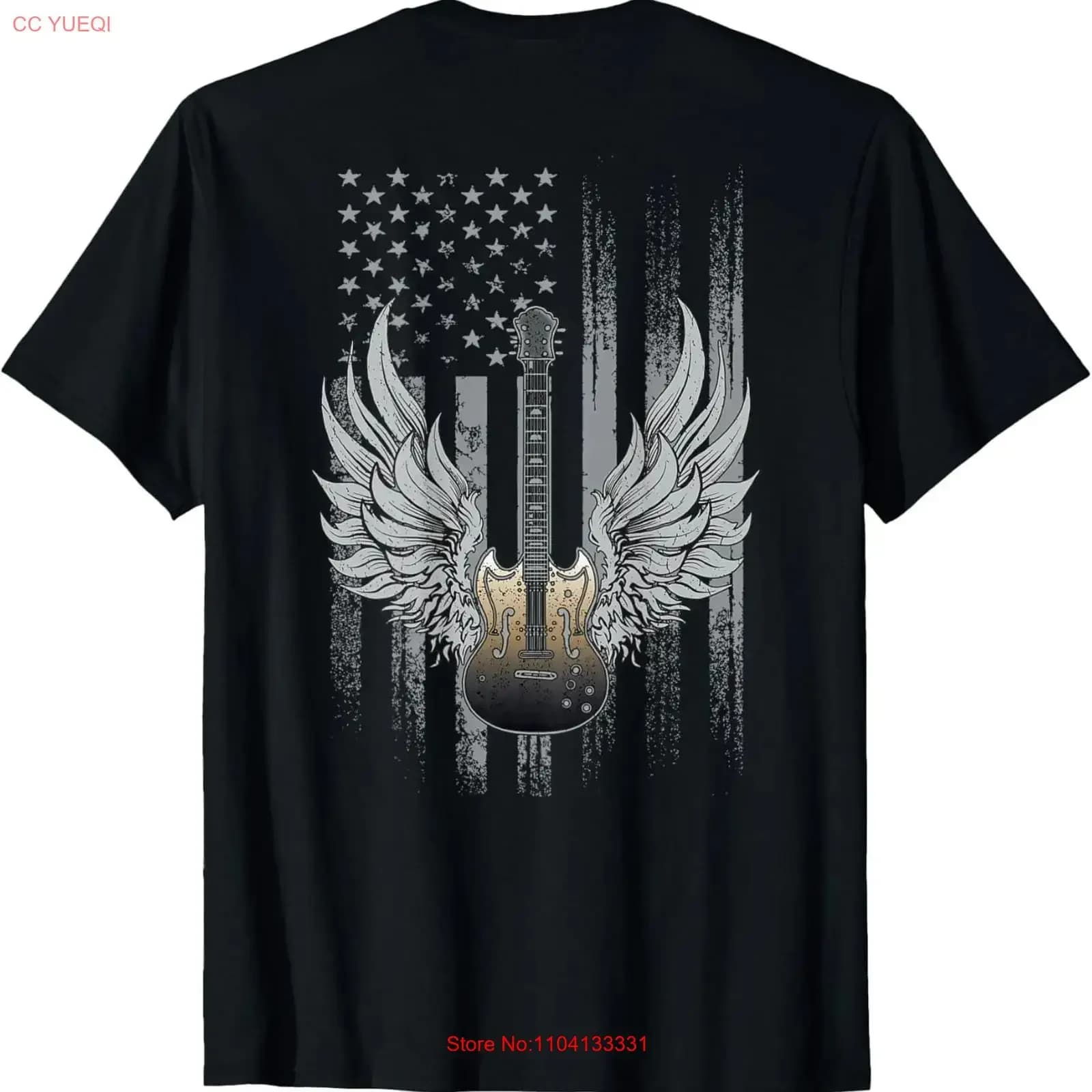 Chitarra sul retro Bandiera patriottica T Shirt Rock and Roll vintage lavato streetwear homme grafico Moda unisex