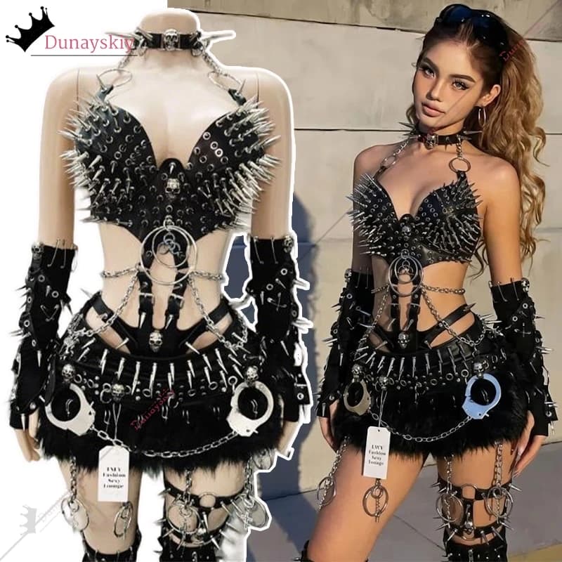 2026Halloween Carnival Cosplay Gothic Tank Tops Punk Tank Tops Halter Dress Disguise Theme Party Dress Up y2k Top Rivet Suits