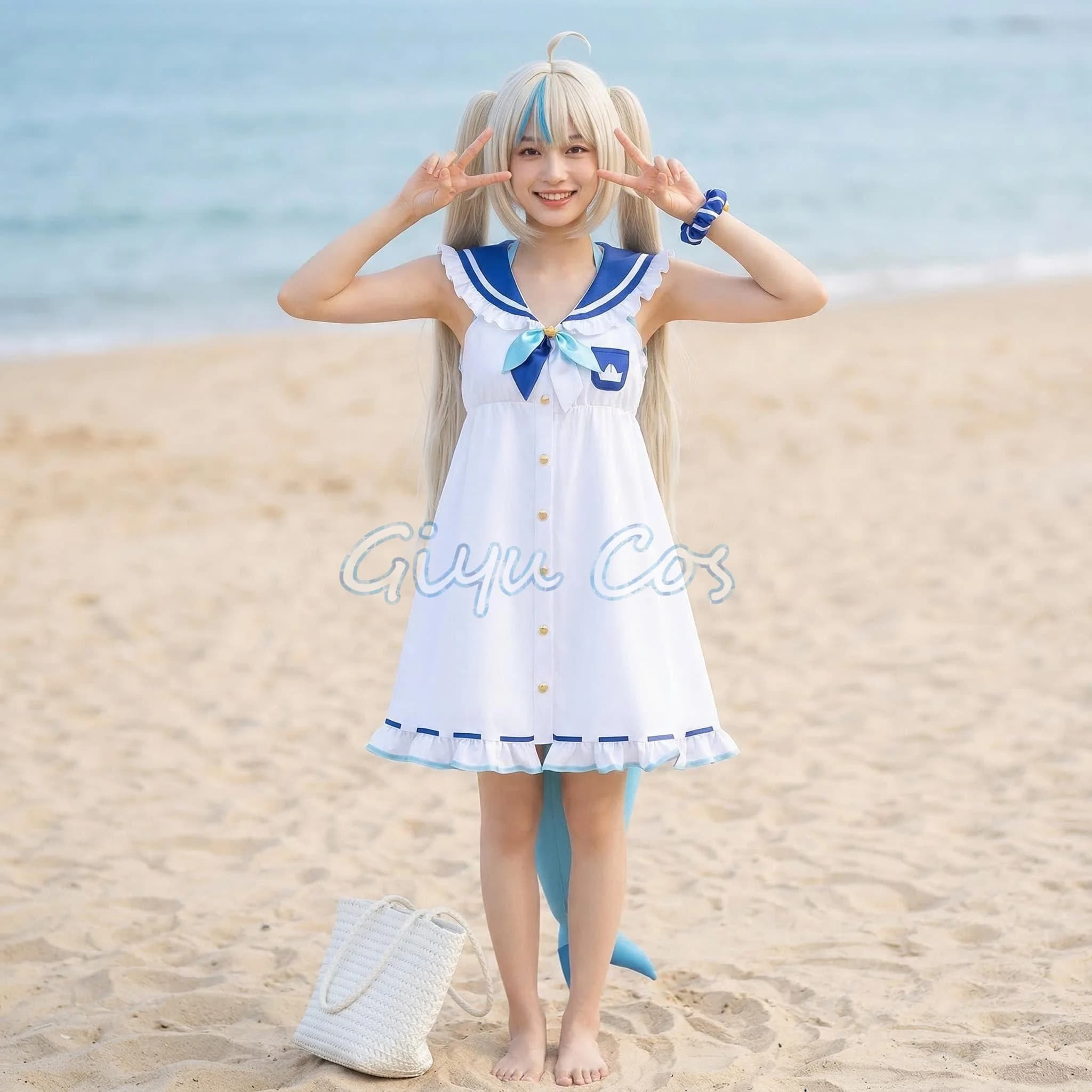 Costume Cosplay Completo VTuber Gawr Gura Saba, Uniforme per Carnevale, Festa di Halloween, Mascherata per Donne