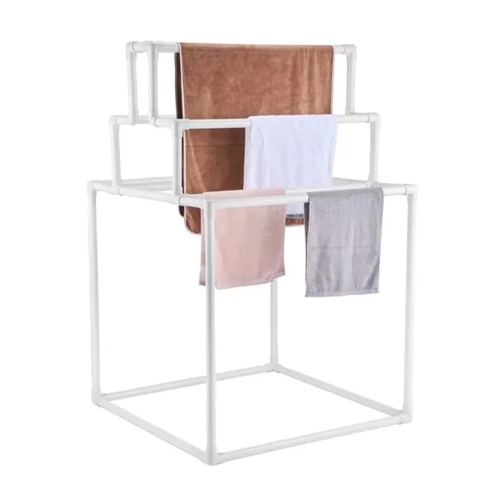 Portasciugamani piramidale da 8 barre, portaoggetti a bordo piscina per asciugamani bagnati e freschi, 35,43 x 35,43 x 54,72 pollici, bianco.