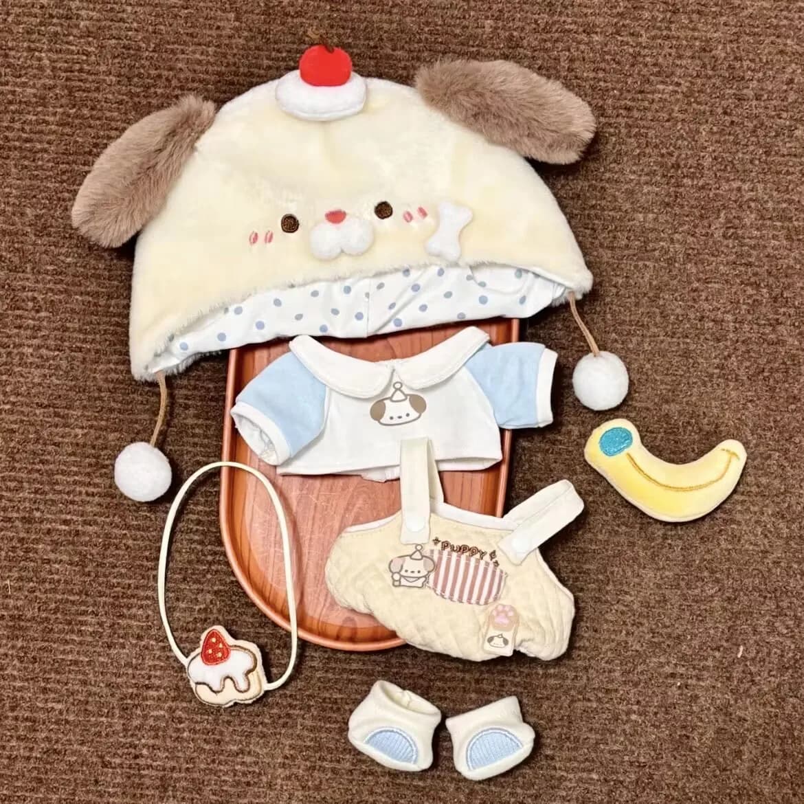 Set di vestiti per bambole "Puppy Cake" in cotone da 10 cm / 20 cm, accessori per abiti da bambola carini, abbigliamento sportivo casual, vestiti da vestire in peluche