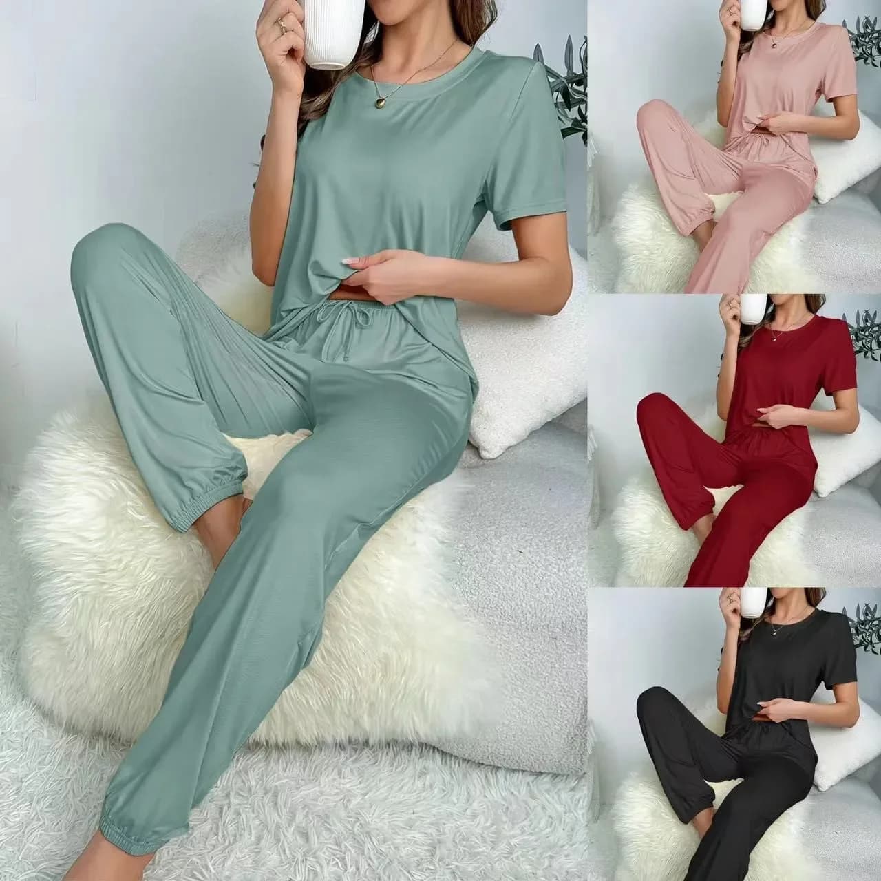 Completo Abbigliamento da donna Abbigliamento per la famiglia Estate Comodo pigiama e pantaloni alla moda casual Set due pezzi