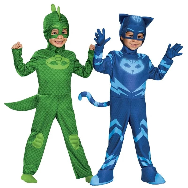 Bambini Blu Rosso Verde Tute Pigiama Costume Cosplay con Maschera Night Hero Festa di Compleanno Set di Abiti Costumi di Natale