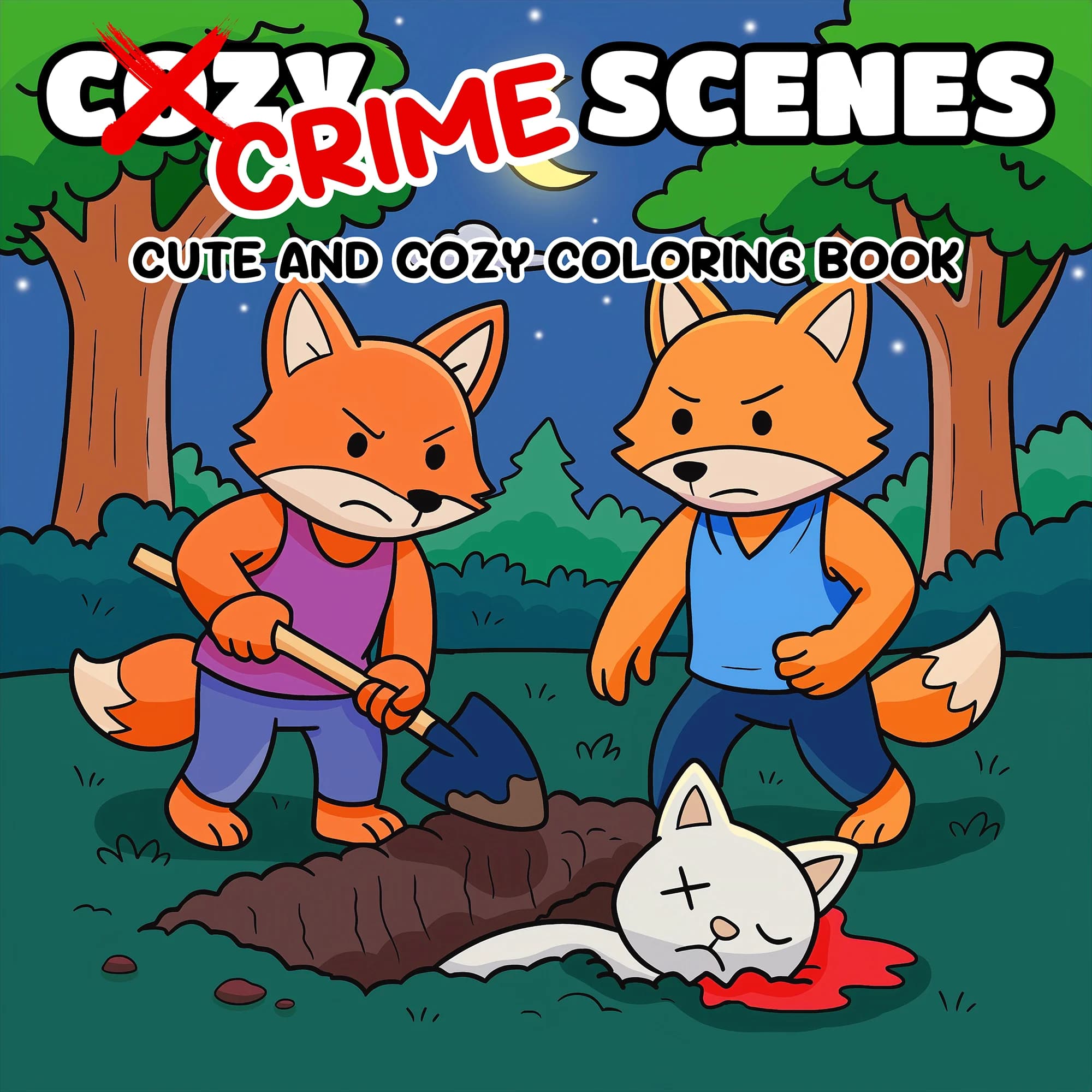 CRIME SCENES CUTE AND COZY DIY Coloring Book 24Page Drawing Adult Picture Book Adorable Creepy Creatures for Halloween Gift