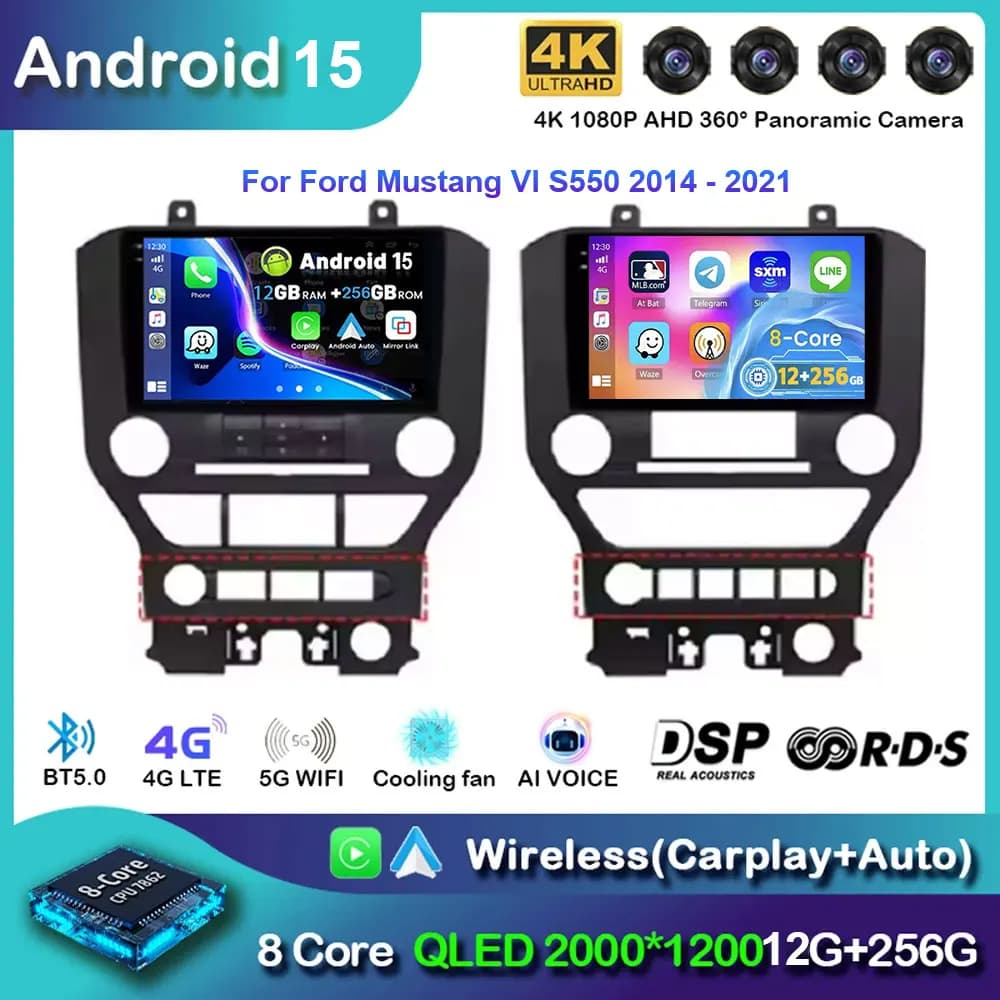 Lettore multimediale per auto per Ford Mustang VI S550 2014-2021 Radio Video GPS Navi 4G Bluetooth, WiFi Strumenti automatici Android 15