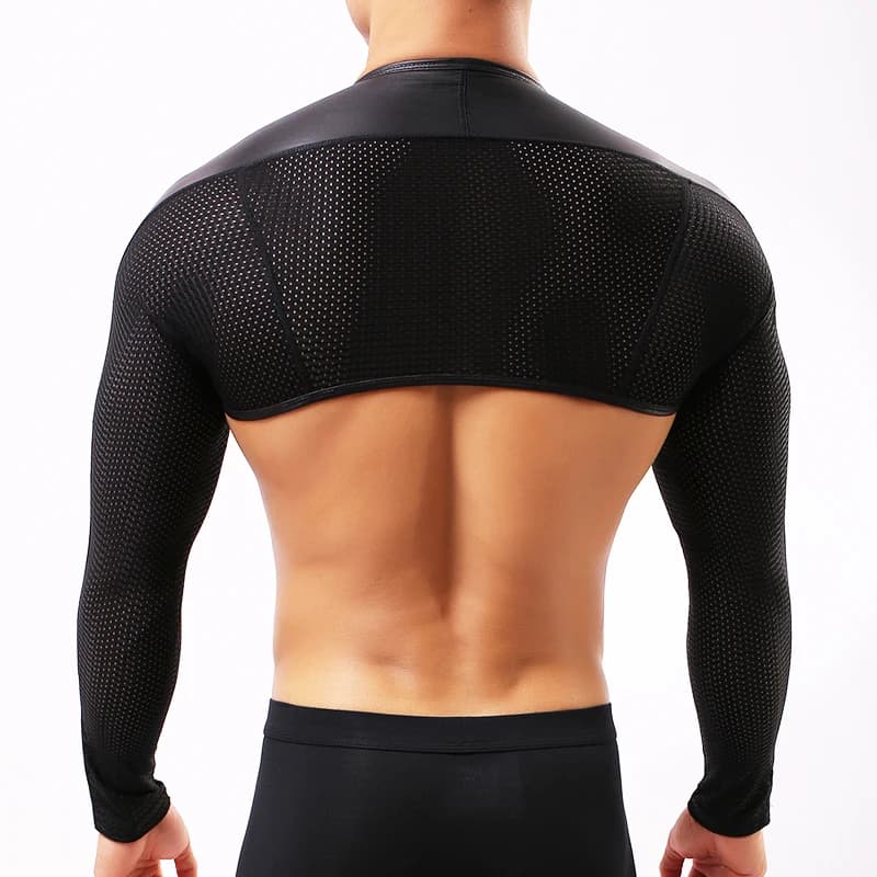 Sexy Mens Body Chest Harness PU Leather Arm Sleeves Long Sleeve Crop Tops Party Club Shoulder Strap Tanks Shirt