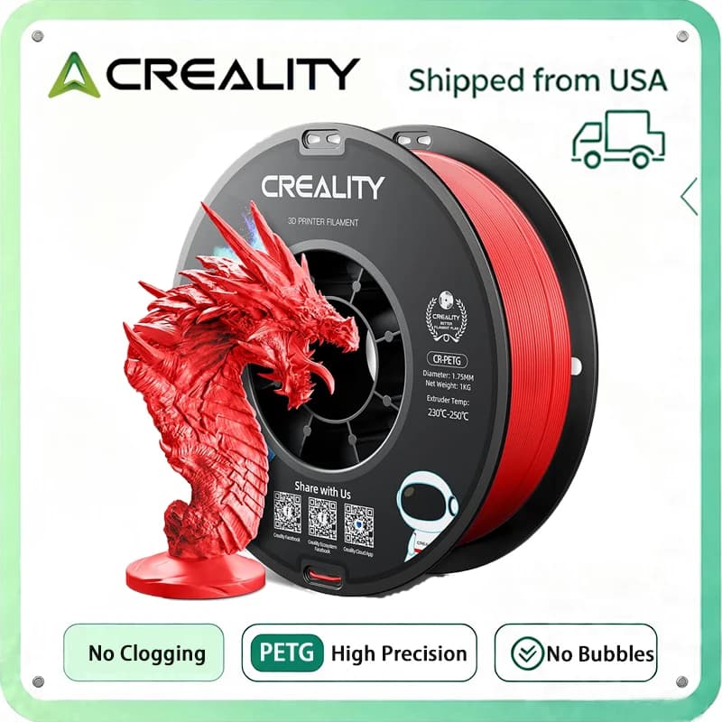 CREALITY CR-PETG Filament 1.0kg for FDM Printers 1.75mm Eco-friendly Odorless and Non-toxic High Stability Red 3D Printer Filament