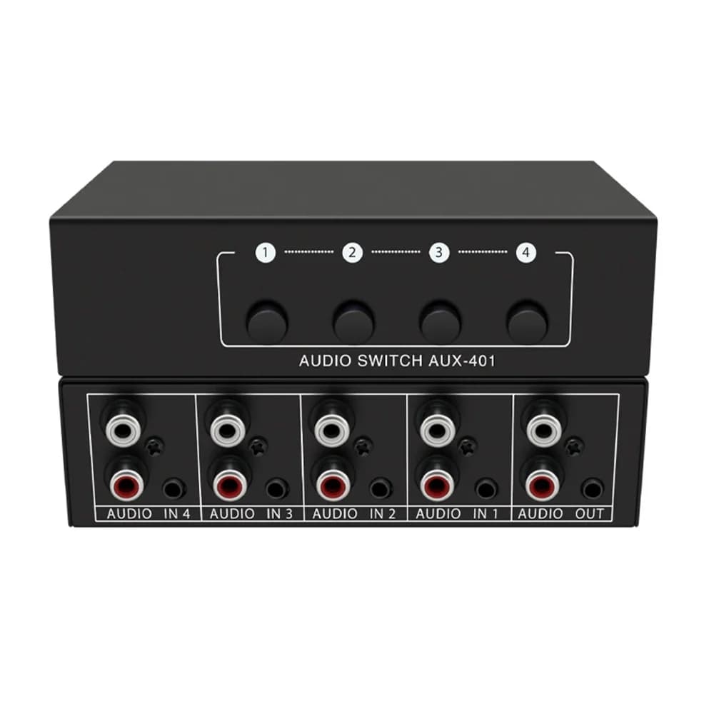 Switcher audio RCA AUX Selettore audio stereo 4 in 1 Scatola switch RCA passiva 4X1 Aux L/R da 3,5 mm