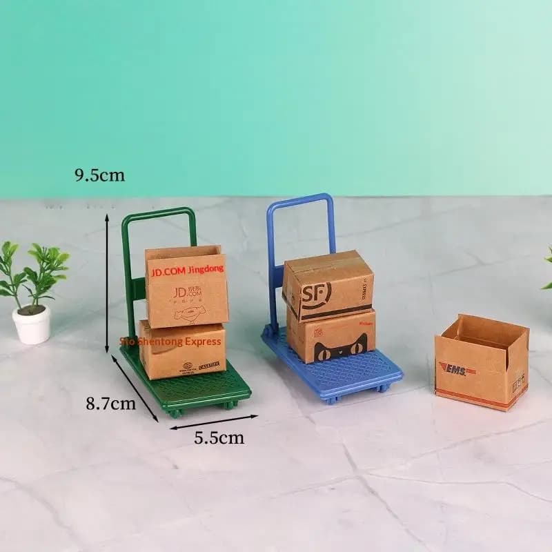 6 pezzi scala 1/12 casa delle bambole mini simulazione mini scatola di cartone e carrello modello mini ornamenti per mobili accessori fai da te