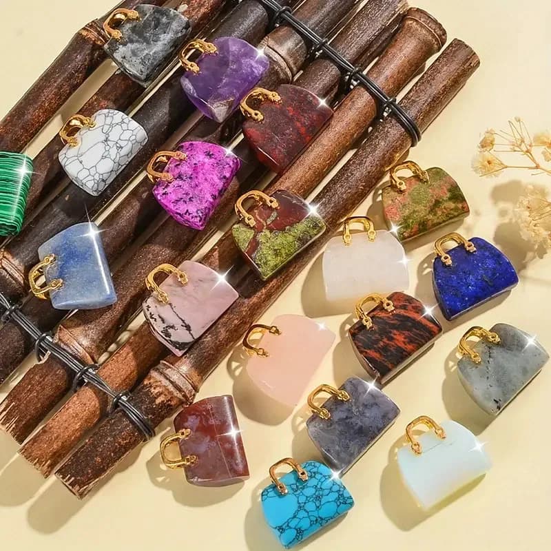 Ornamenti in Pietra Naturale a Forma di Mini Borsa, Ciondoli a Forma di Borsetta per Gioielli Fai-da-Te e Decorazioni per la Casa