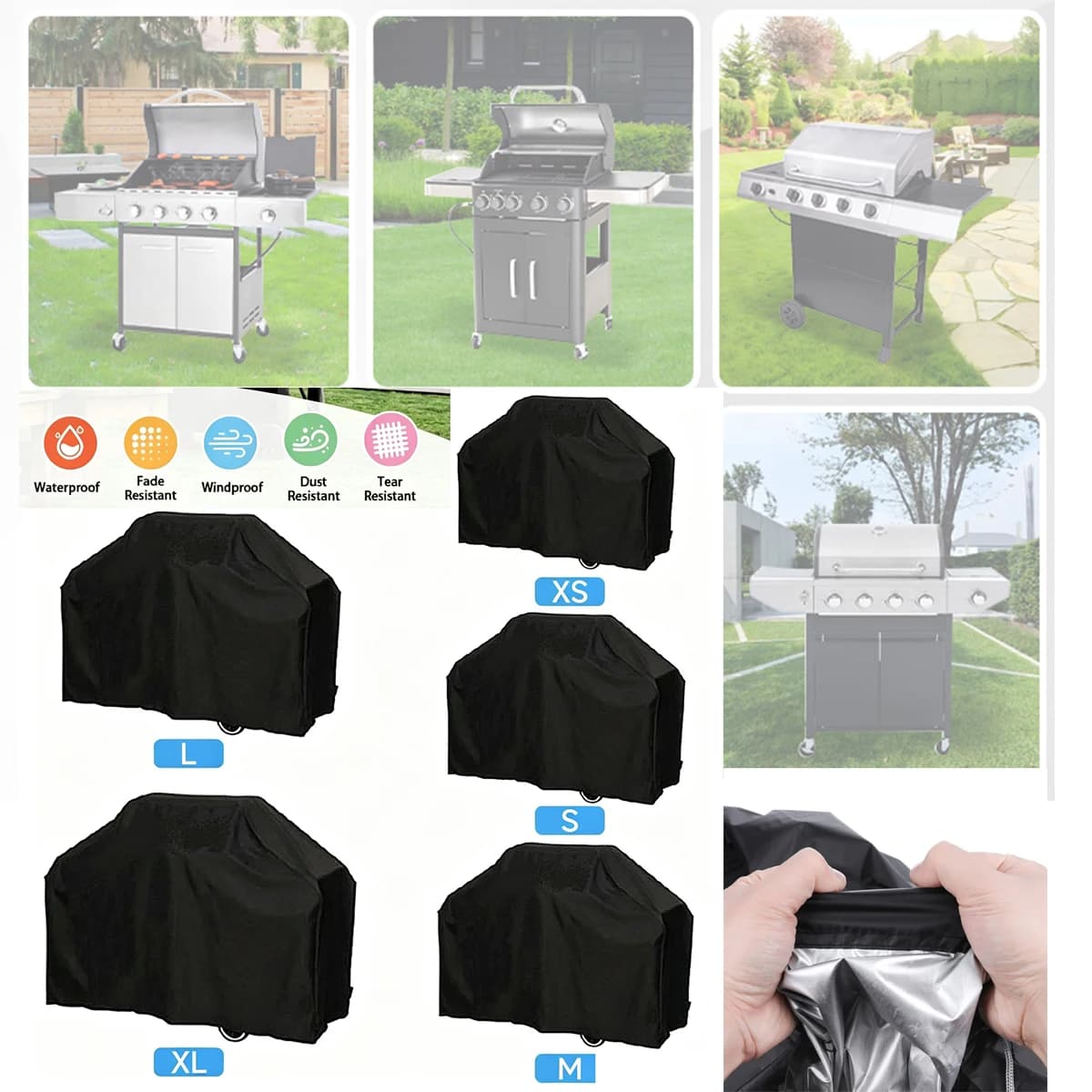 Black Silver Waterproof BBQ Cover OutdoorAccessories Grill Cover Anti Dust Rain Gas Charcoal Electric Barbeque Protective Cover