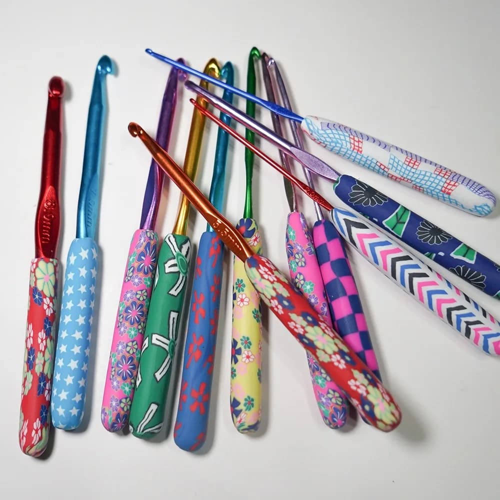 9/12pcs 2.0-8.0MM Floral Pattern Polymer Clay Crochet Hooks - DIY Knitting Needles for Sweaters Scarves Ergonomic Handle Needles