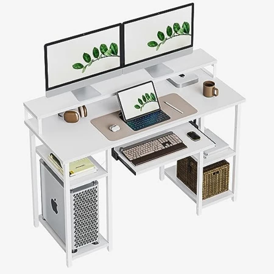 Scrivania per computer con vassoio per tastiera Scrivania da ufficio da 47 pollici con supporto per monitor e ripiani portaoggetti Scrivania per studio musicale Tavolo da lavoro da gioco