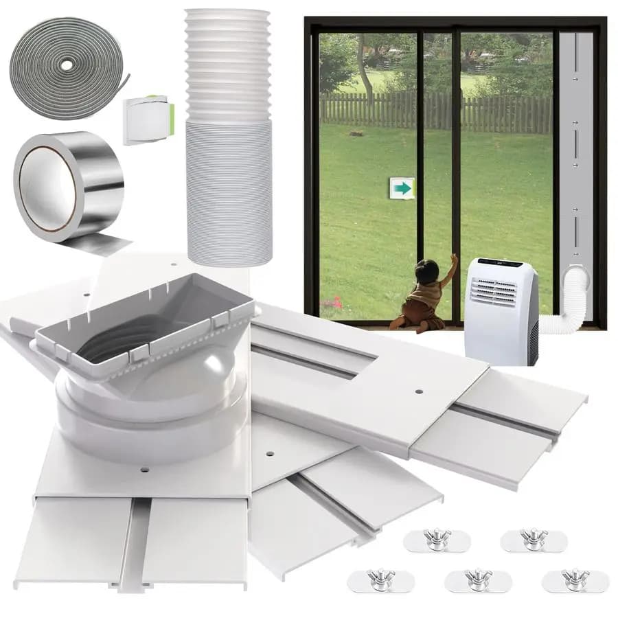 Kit di ventilazione AC per porta scorrevole 95 con tubo AC da 5.9 pollici, blocco di sicurezza e guarnizione universale, attacco da 5.0-5.9 pollici per finestra scorrevole