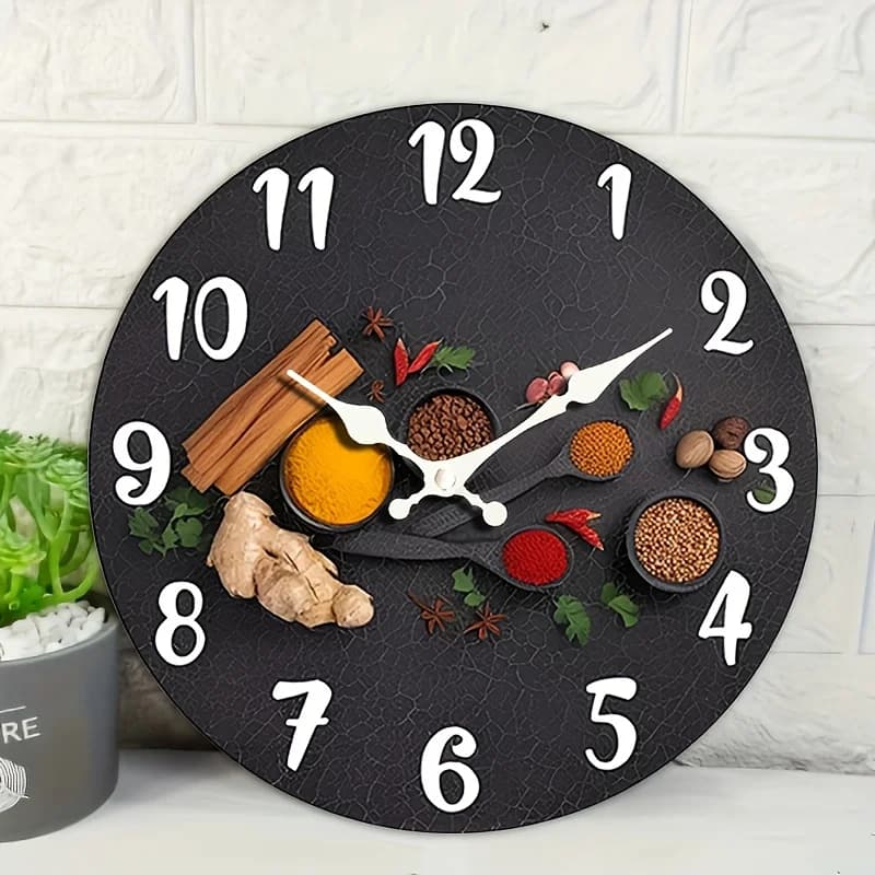 A round wall clock with creative black vibrant design, silent and non-ticking, suitable for home holiday decoration and gift giving