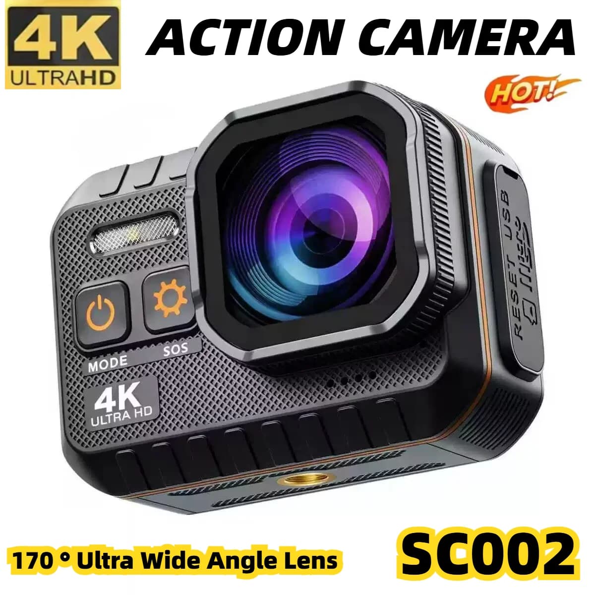 Videocamera sportiva SC002 4K con telecomando, schermo, impermeabile, per auto, sport e casco