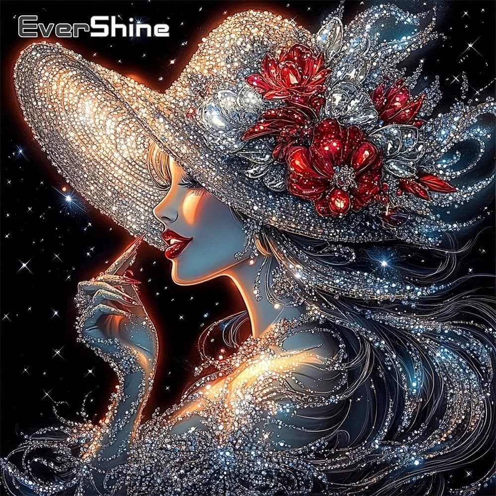EverShine Quadro Ricamato con Diamanti, Ritratto Donna con Strass, Mosaico Floreale, Nuovo Arrivo, Regalo Fatto a Mano