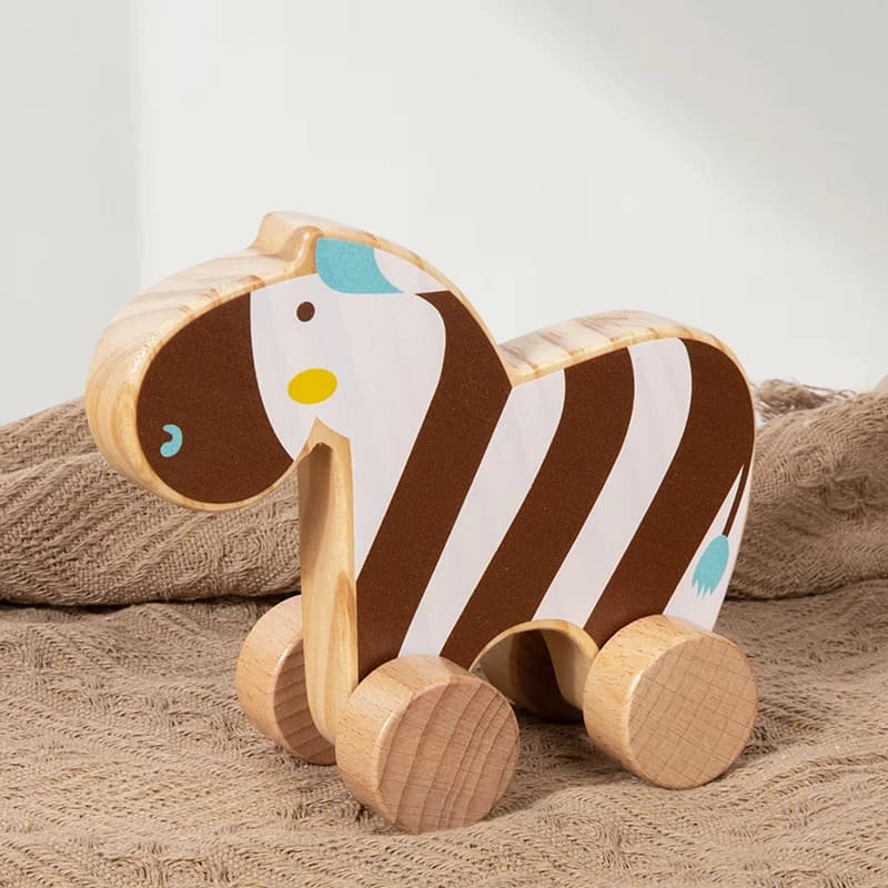 Giocattoli per auto in legno per bambini Legno di faggio Animale Cartoon Auto Massaggiagengive Giocattoli educativi Montessori per bambini Dentizione Giocattoli per bambini