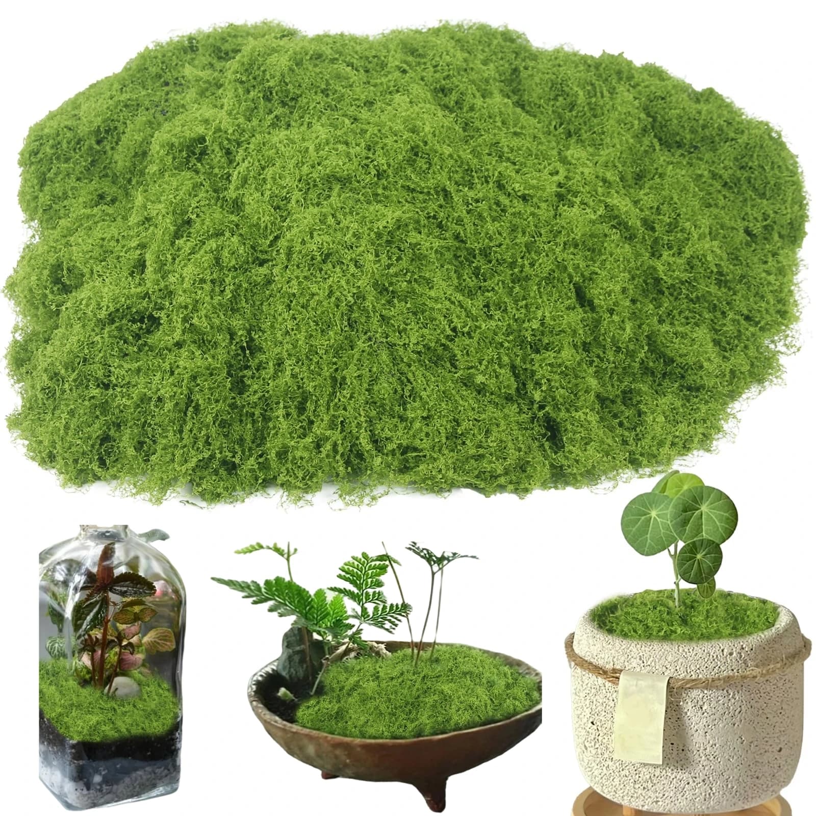 Fake green moss for indoor pot plants 3.5 ounces artificial moss crafts DIY model creating glass container walls home decoration