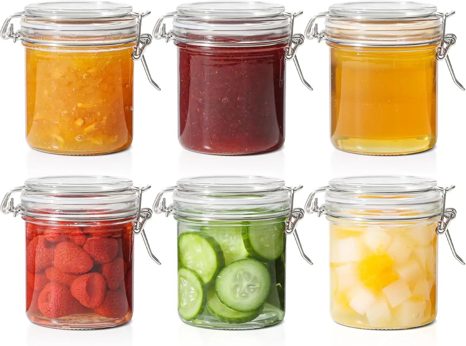 Barattoli in Vetro da 240ml con Coperchi Ermetici (Set da 6), Contenitori Cilindrici per Marmellate e Spezie, Piccoli Contenitori per Organizzazione Dispensa