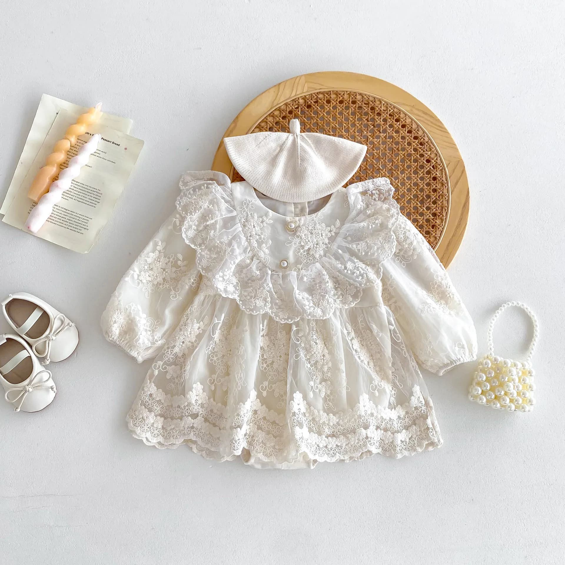 MILANCEL autunno neonate body 0-24M Infant Sweet Lace Floral Princess Dress Girls One Piece Clothes 1st Birthday Clothing