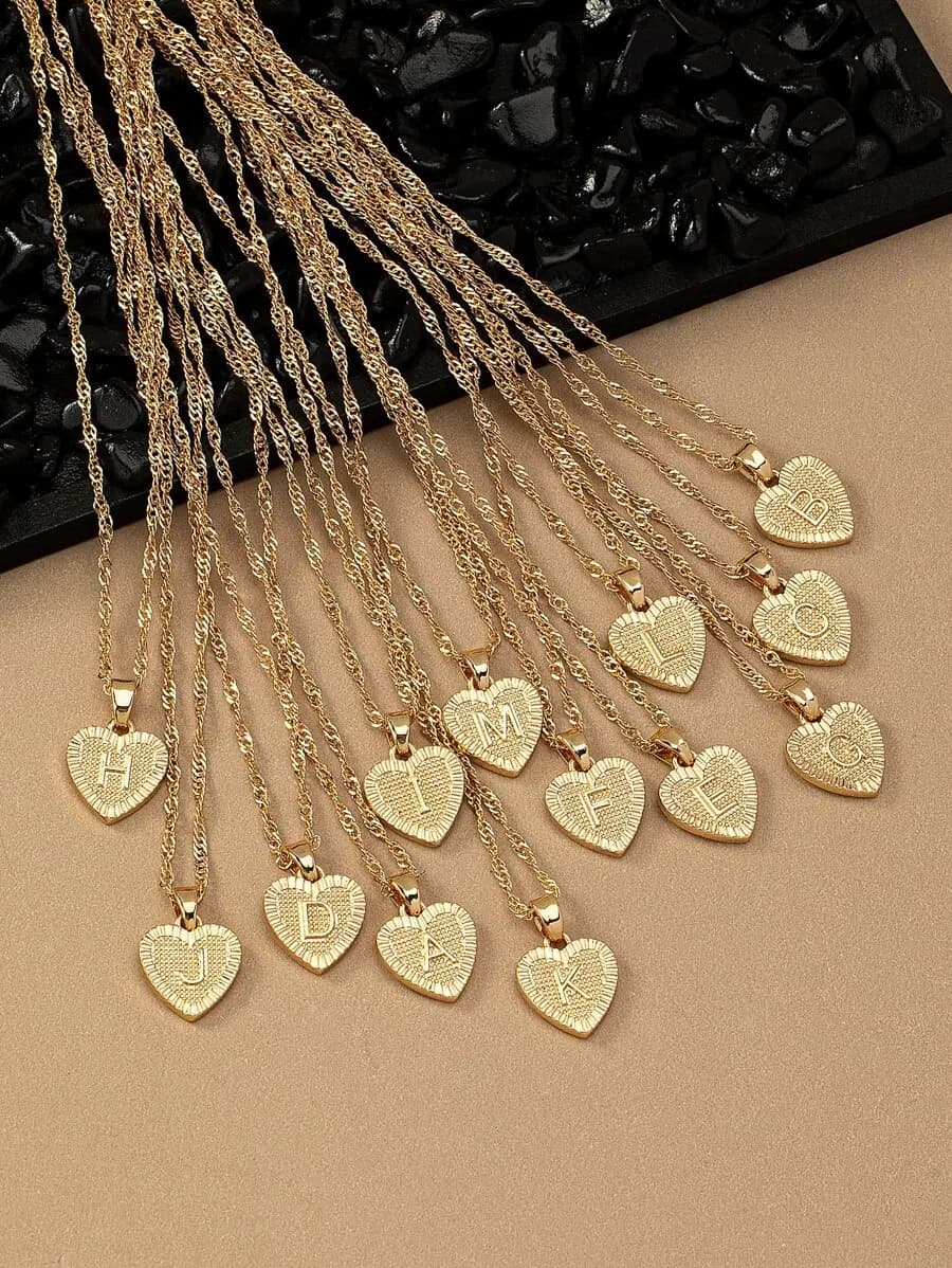 Heart Shape Letter Charm Pendant Necklace For Women