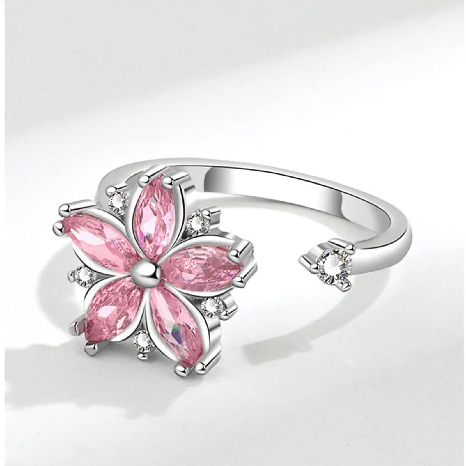 Anello Girevole con Fiori di Ciliegio per Donne, Anello Regolabile con Design Floreale, Ausilio per Meditazione e Riduzione dello Stress, Giocattolo Sensoriale