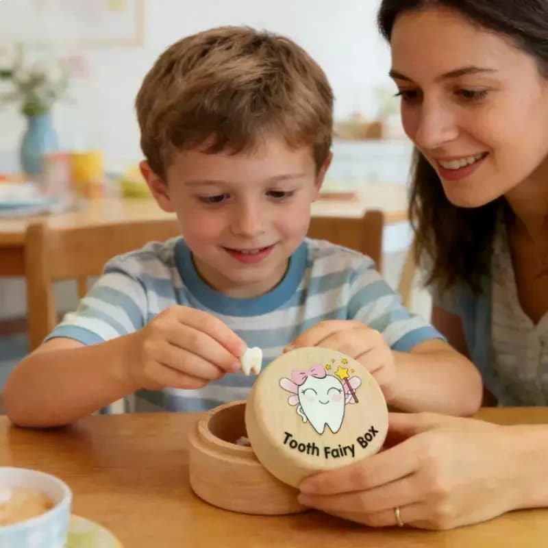 Scatola porta denti da latte in legno con coperchio, organizer per denti da latte, regalo per bambini e bambine