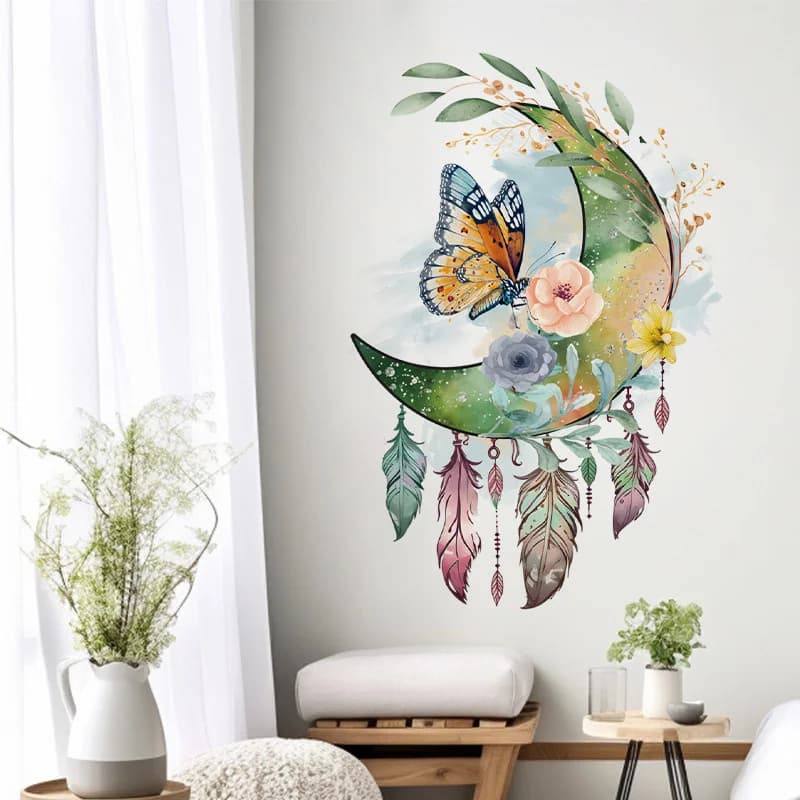 Butterfly Dream Catcher Wall Sticker Modern Minimalist PVC Wall Decal Wallpaper Home Decor For Bedroom Living Room Waterproof