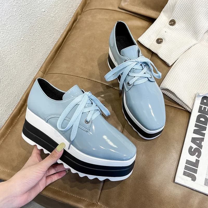 Scarpe da Donna di Design con Plateau, Leggere in Pelle, Casual, con Lacci, Mocassini, Sneakers Chunky in Pelle