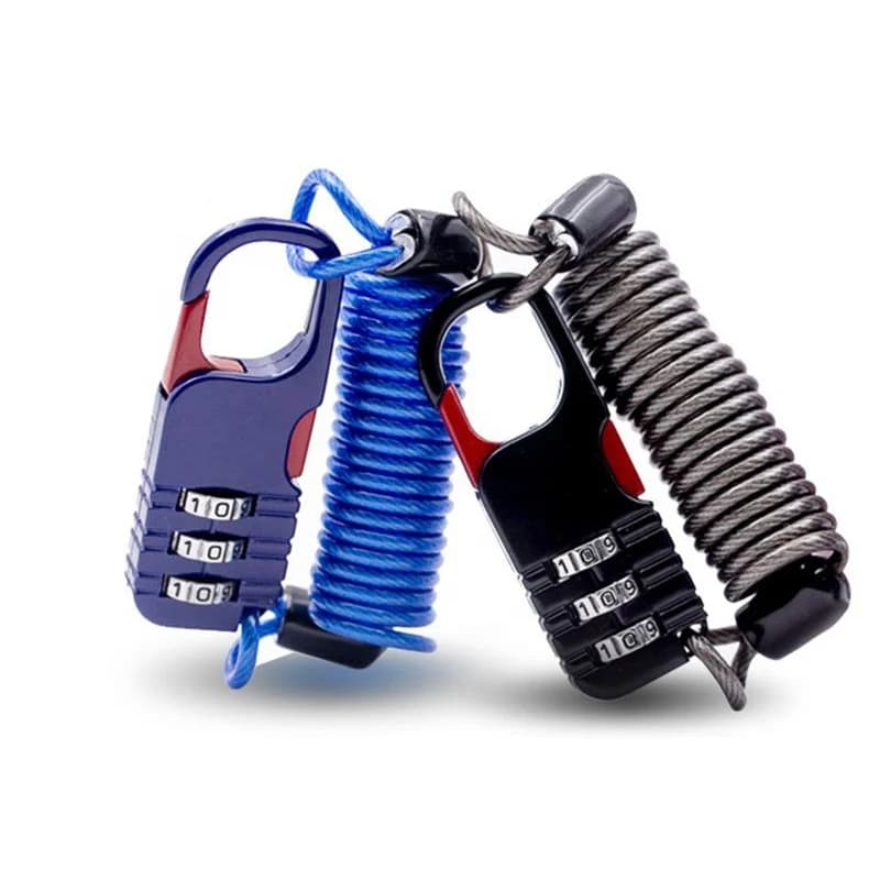 Motorcycle Helmet Lock with 3 Cipher Combination, Mini Portable Anti-theft, Tempered Steel Bicycle Padlock, Safety Cable for Helmets