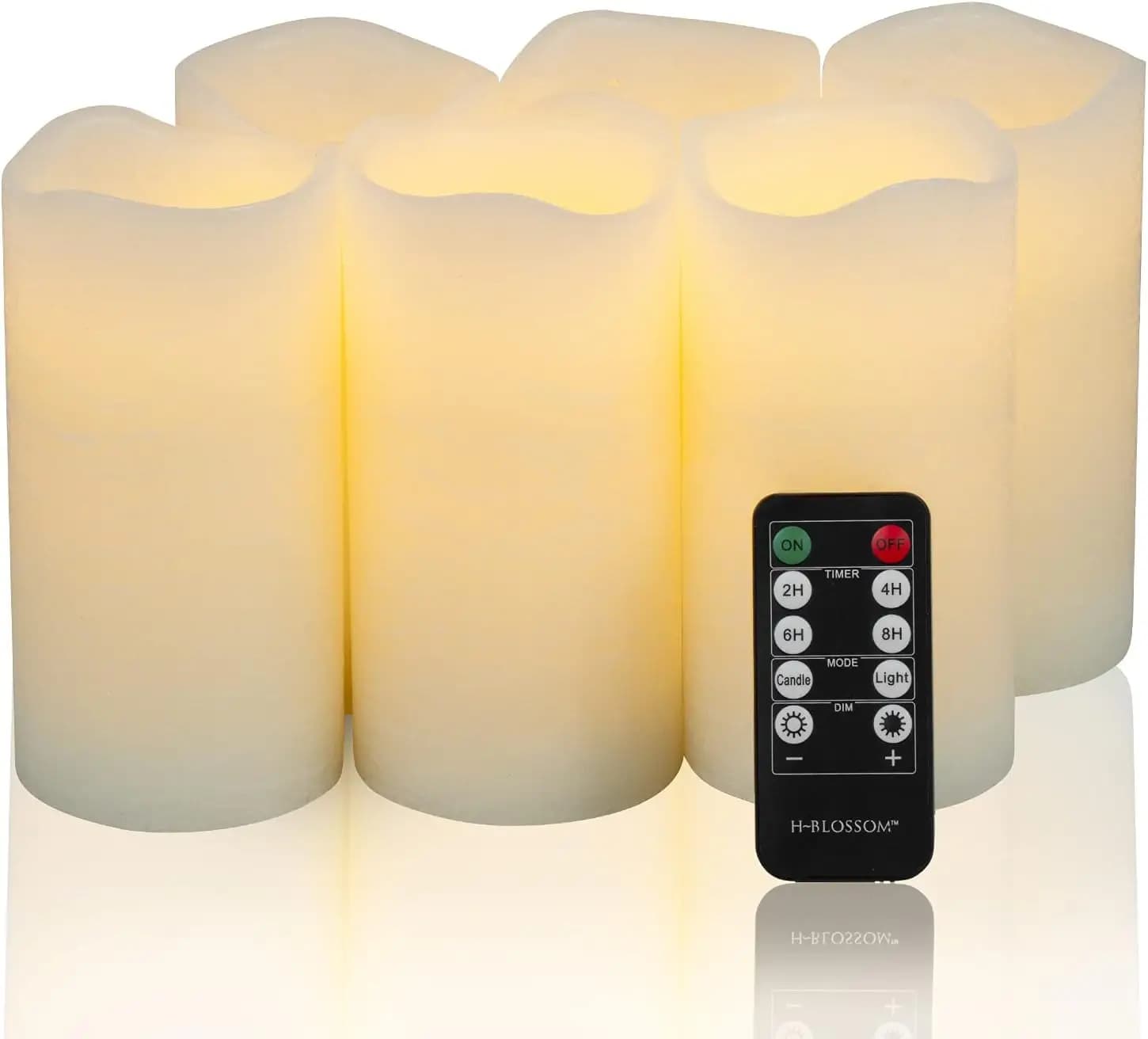 Flameless LED Candles with Remote Control, Timer, Set of 6 Pillars in Real Cera Home Decoration