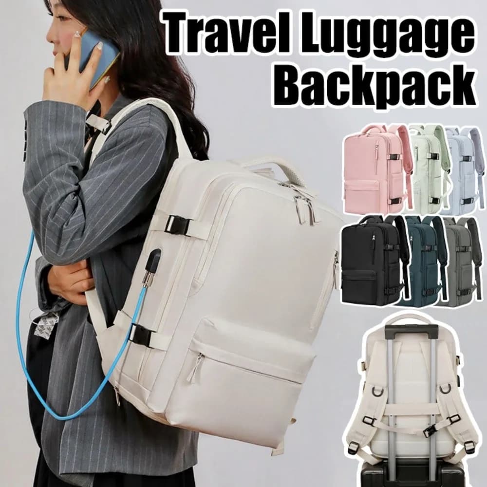 Independent Shoe Compartment Travel Luggage Backpack Sponge Back Pad External USB Charging Port Large Capacity Boarding Bag