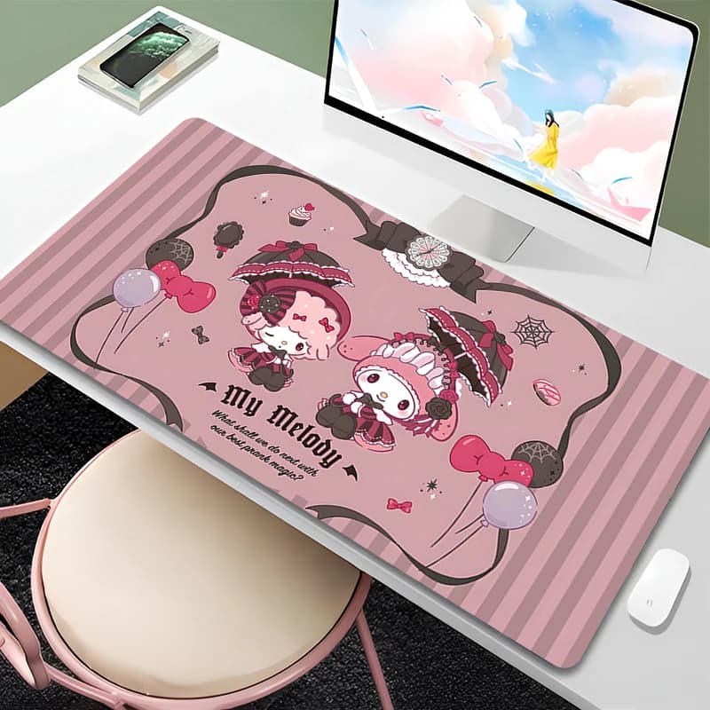 Tappetino per mouse in gomma XXL grande, tappetino da scrivania per gamer, tappetino per tastiera computer, tappetino per mouse spesso con design My Melody per ragazze, accessori da gaming