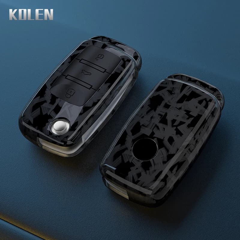 Carbon fiber ABS Car Flip Key Case Cover for VW Volkswagen Polo Golf Passat Beetle Tiguan Seat Leon Altea Skoda Octavia Kodiaq