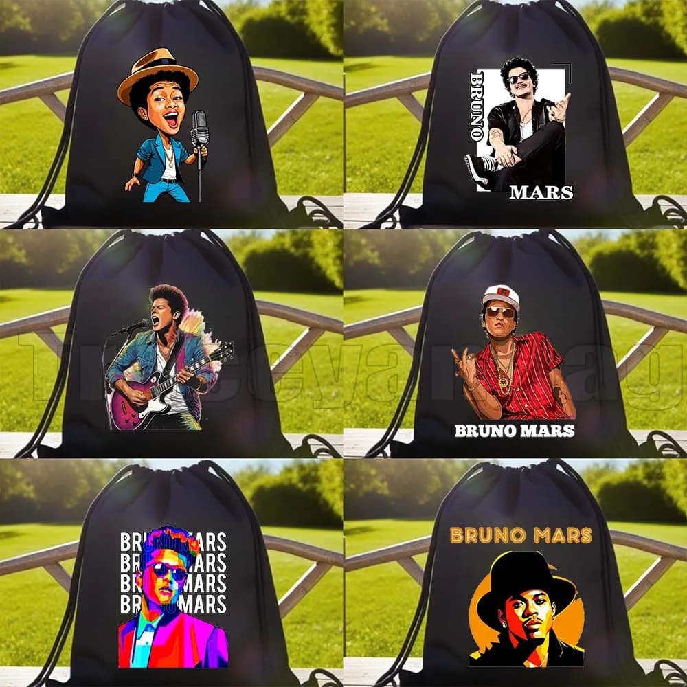 Zaino sportivo in tela con coulisse BRUNO MARS PORTRAIT Retro - Live the Moment Rock 'n' Roll Time Traveler