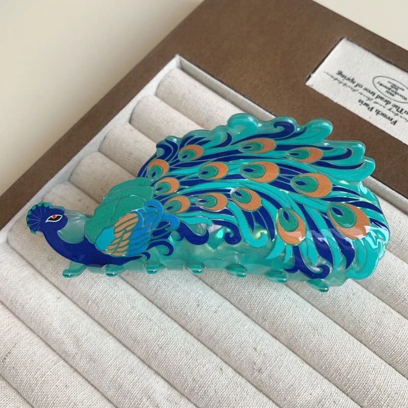 Elegant peacock hair clip, fashionable, on the back of the head, for sandwich, with shark, non-slip tail clip, popular hair accessories
