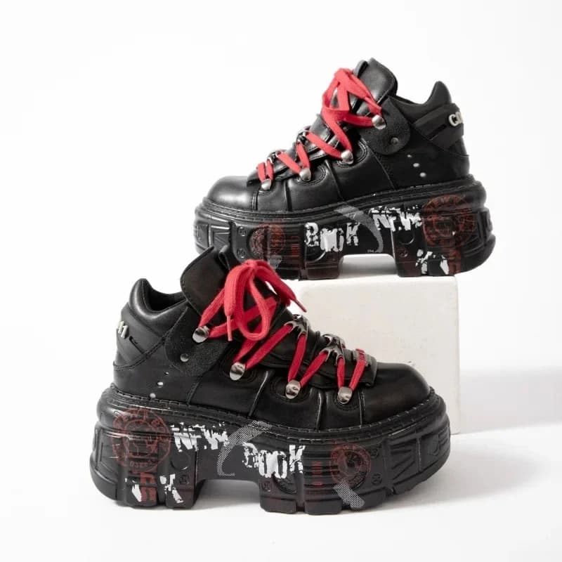 2026 Women Retro Spanish Platform Tank Sole Leather Shoes Dark Punk Metal Buckle Height Increasing Muffin Bottom Casual Sneakers