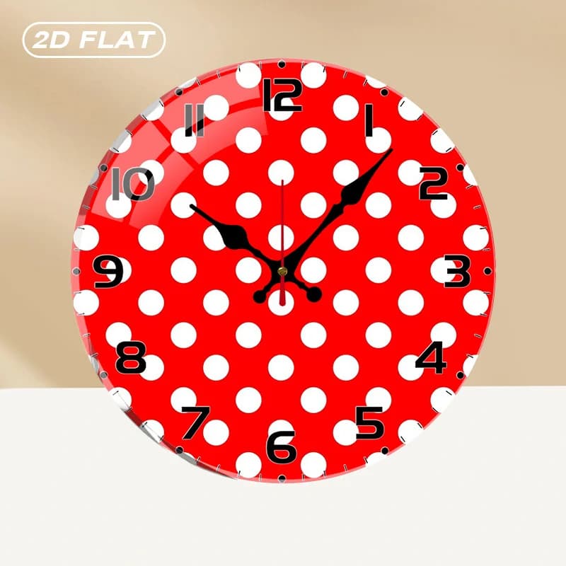 Watch Wall Round Red and White in Pois, Silent, for Home Furniture, Office, Room, Living Room, Bedroom, Kitchen, Gift