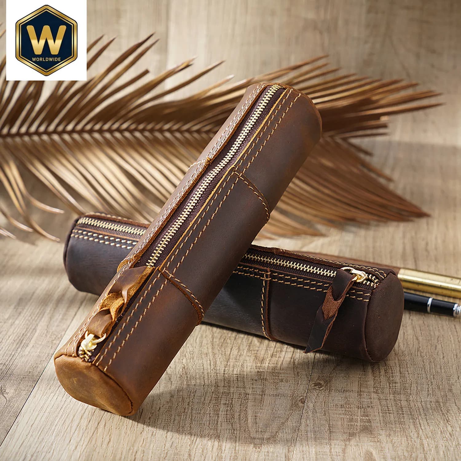 For Vintage Leather Pencil Case with Zipper, Handmade Creative Design, Large Capacity, Multi-Functional Stationery Organizer Bag