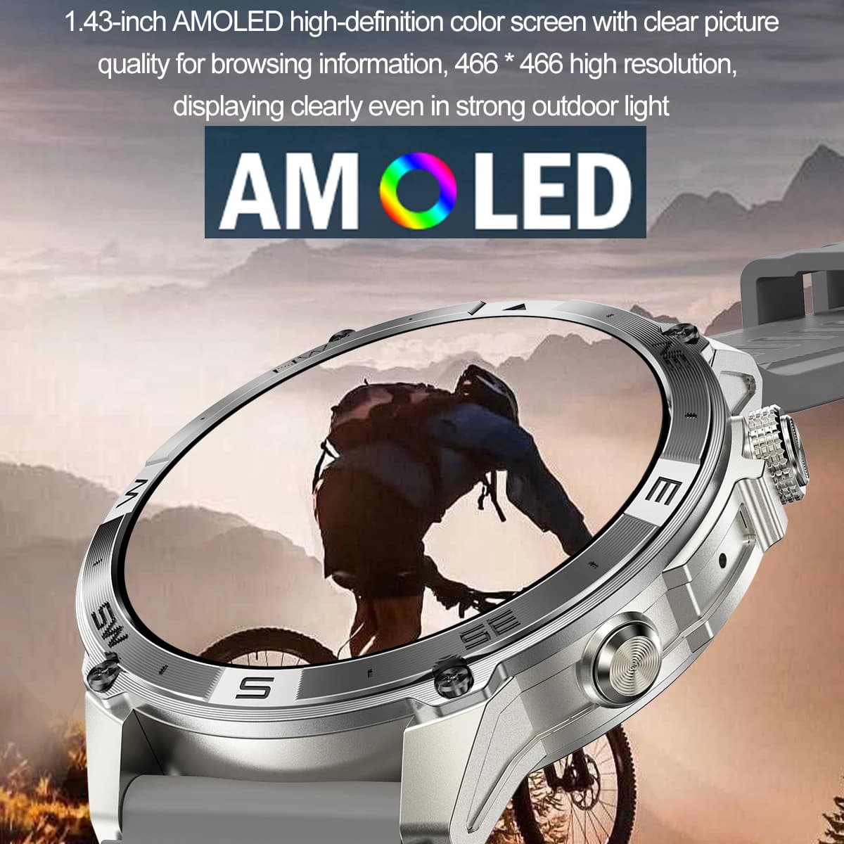 Smartwatch Impermeabile per Sport all'Aperto con GPS, Altimetro, Barometro, Bussola, Schermo AMOLED, Chiamate Bluetooth e Monitoraggio della Salute