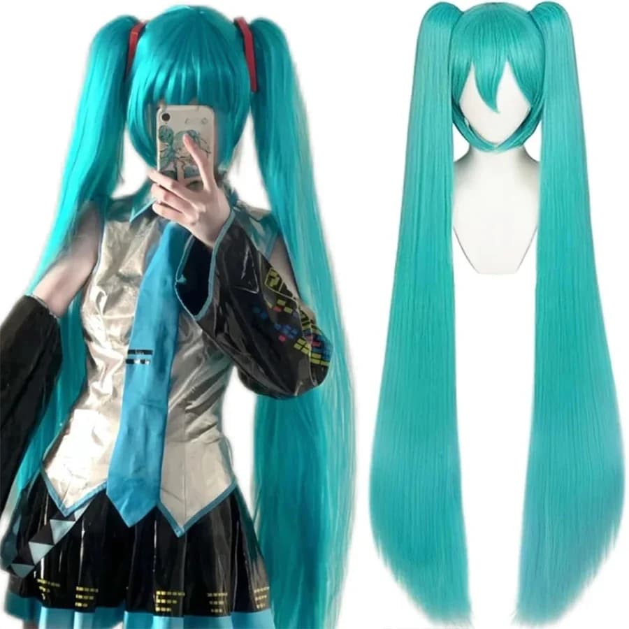 Parrucca Cosplay 110cm, Capelli Sintetici Lunghi con 2 Clip a Coda di Cavallo, Parrucca Lolita per Halloween