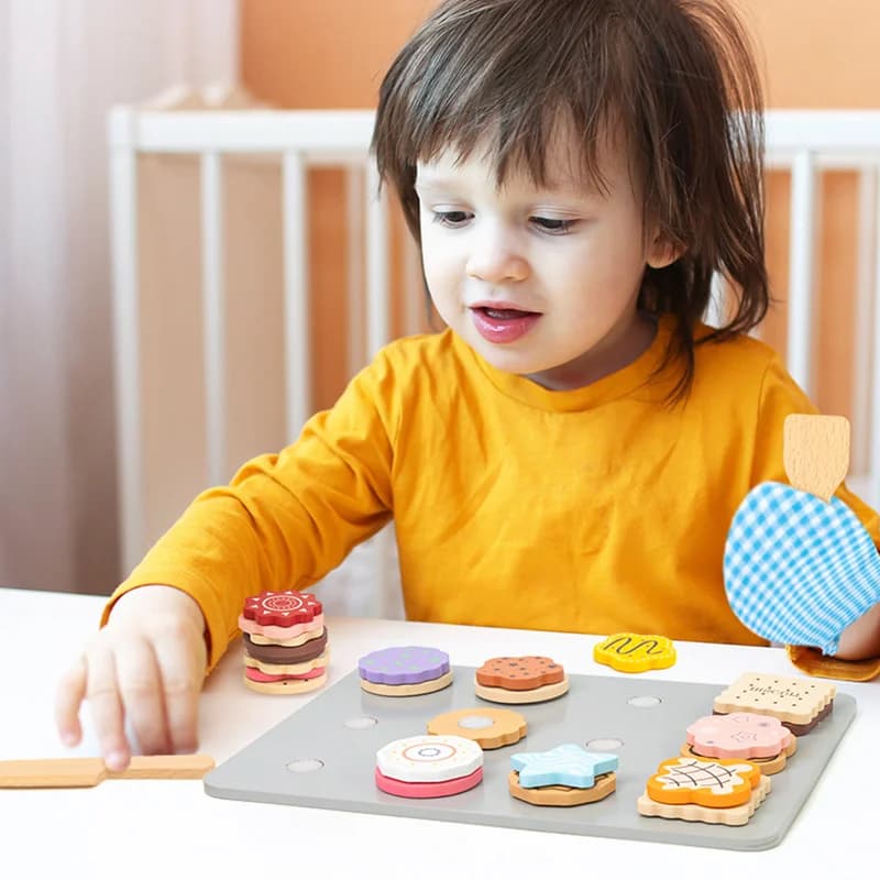 Giocattolo educativo in legno Set di biscotti/biscotti simulati per i più piccoli Bambini Montessori Apprendimento Gioco di ruolo Cucina Cottura Regalo di cottura