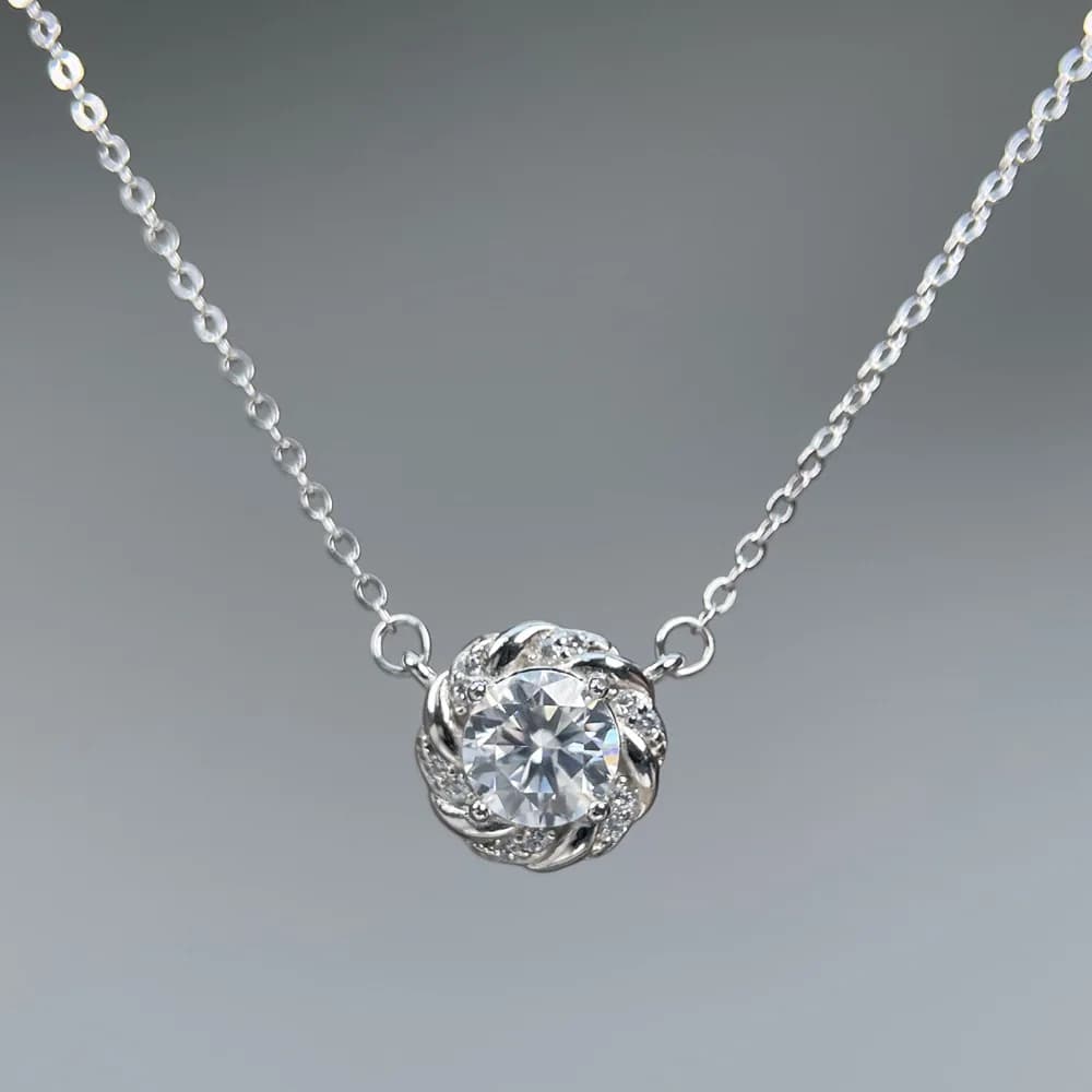 S925 Rhodium Plated 0.8CT Round D Color Hearts & Arrows Moissanite Pendant Necklace for Women - GRA Certified, Elegant Gift.